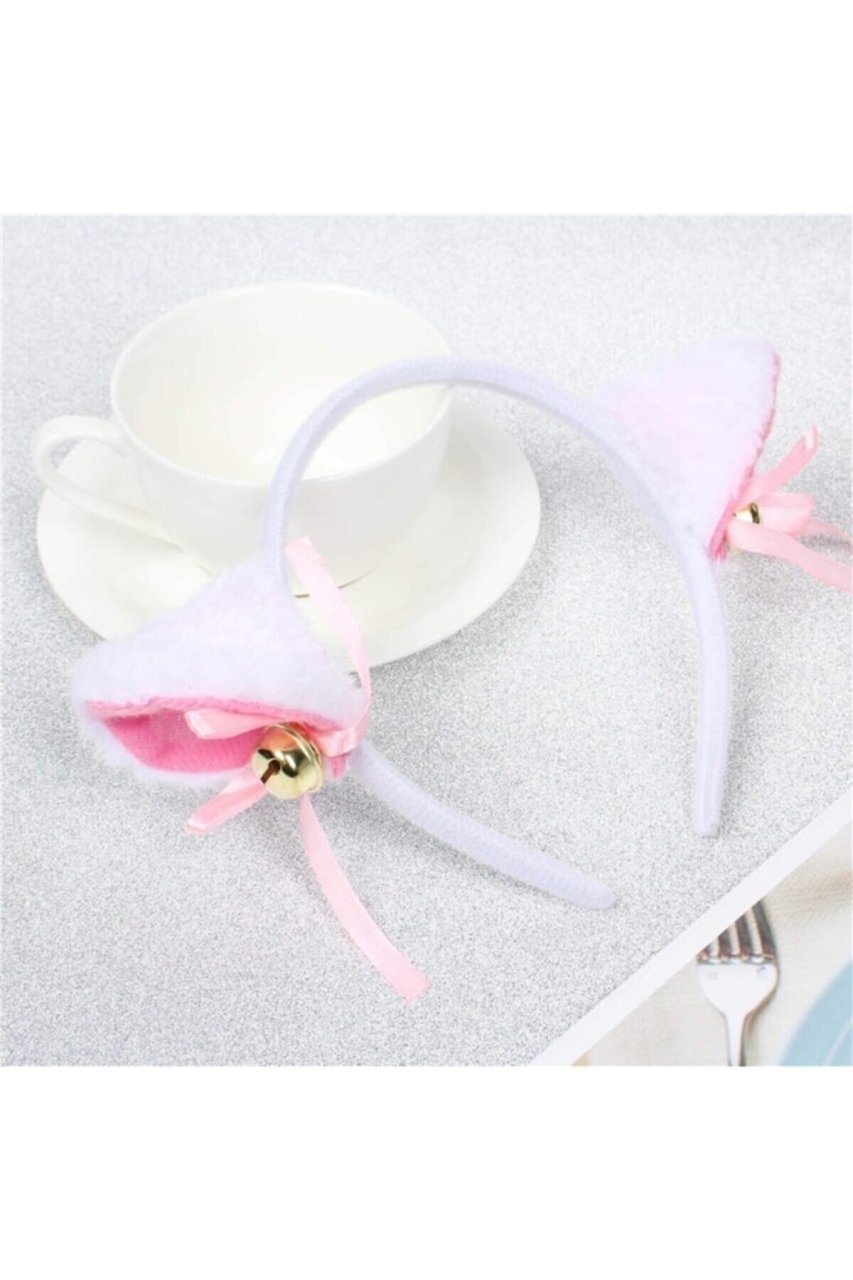 Çanlı Anime Kedi Kulağı Cosplay Taç Beyaz