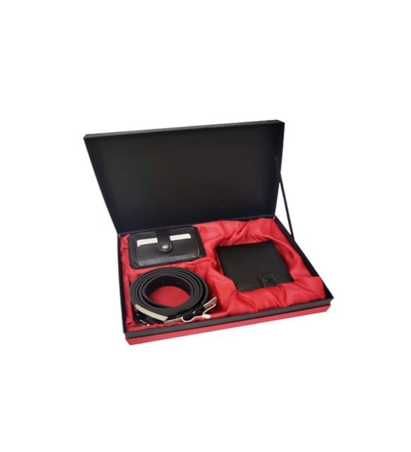 Erkek Siyah Deri Kemer Cüzdan Kartlık Seti 3'lü