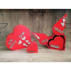 Ahşap Kalpli Kutu 4 lü Kalp Hediye Kutusu