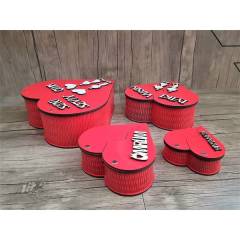 Ahşap Kalpli Kutu 4 lü Kalp Hediye Kutusu