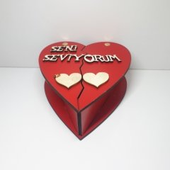 Seni Seviyorum Ahşap Kırık Kalp Kutu
