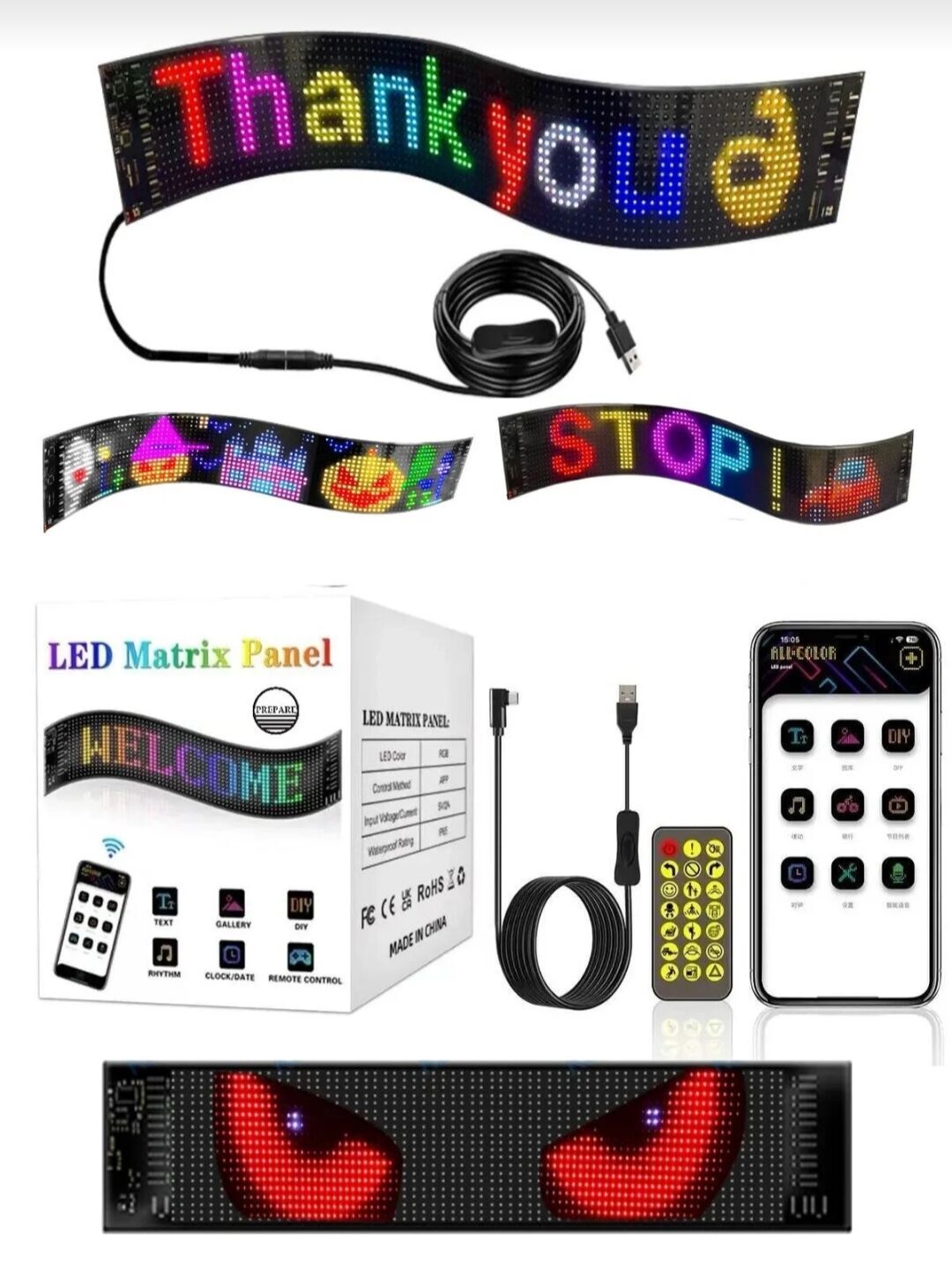 Led Matrix Panel Rgb Ekran Kumandalı App Kontrollü İşyeri Araç Cam Duvar Led Panel Tabela