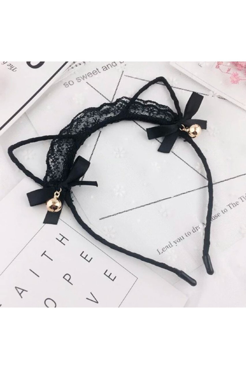 Anime Cosplay Kedi Kulaklı Siyah Taç Çanlı Kedi Kulak Taç