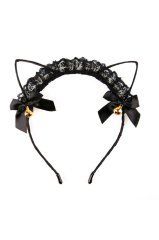 Anime Cosplay Kedi Kulaklı Siyah Taç Çanlı Kedi Kulak Taç