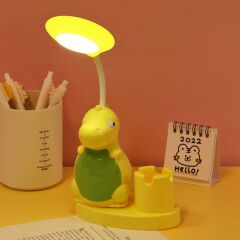 Sarı Dinozor Masa Lambası Led Işıklı Çift Foksiyonlu Masa ve Gece Lambası Kalemlikli Açacaklı