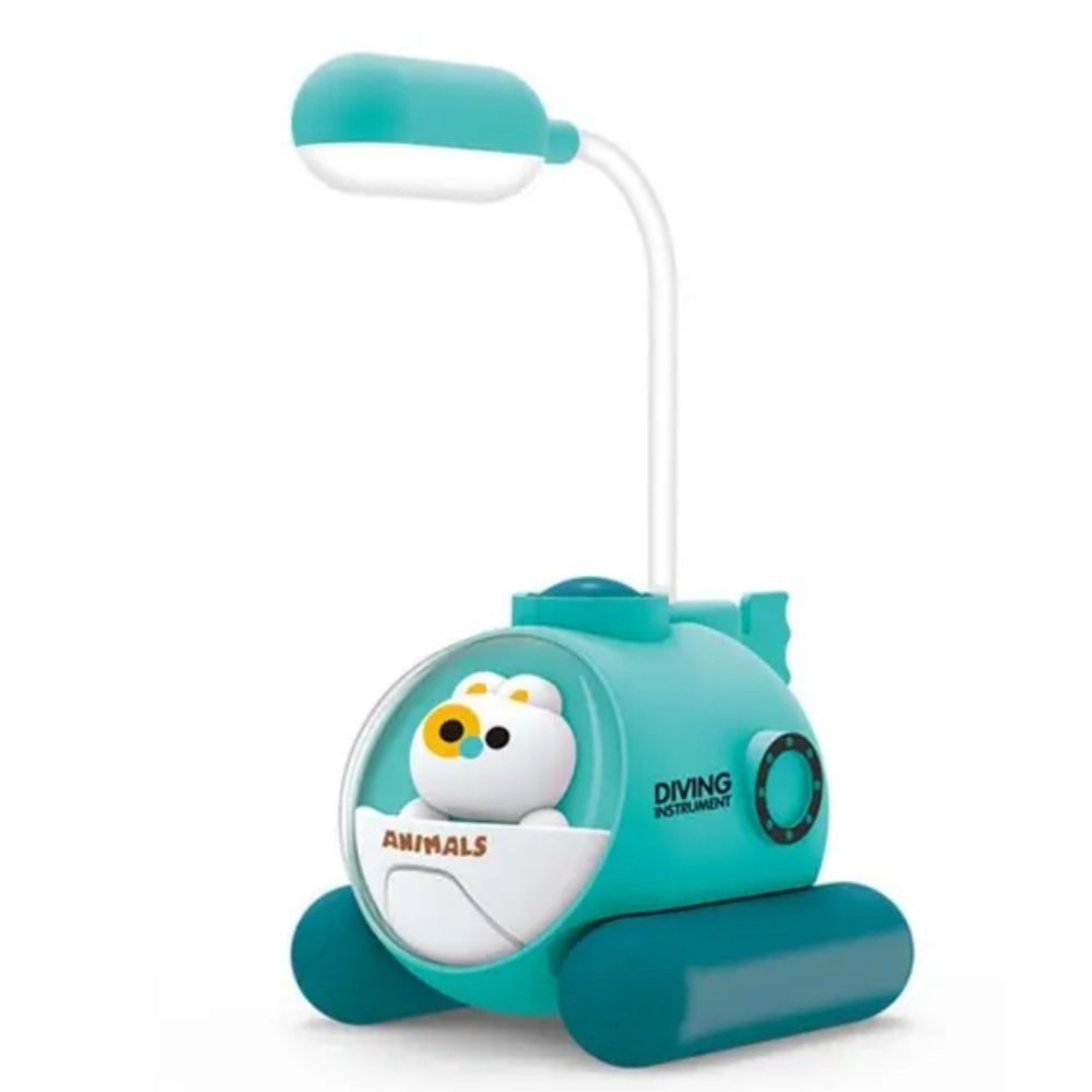 Yeşil Sevimli Kedi Masa Lambası Led Işıklı Çift Foksiyonlu Masa ve Gece Lambası