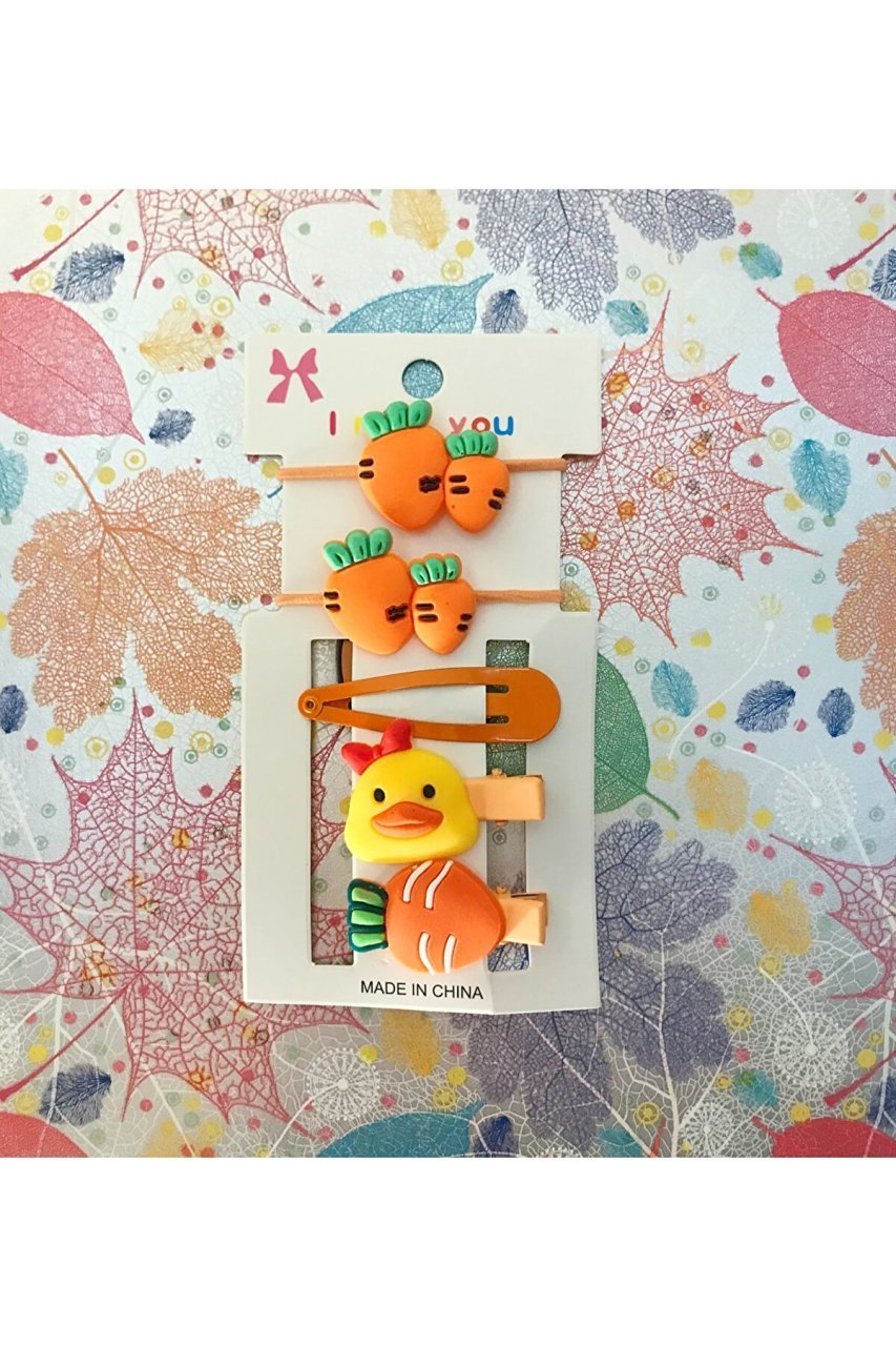 Havuç Tasarımlı Lastik Klips Ve Çıtçıt Silikon Toka Seti 5'li