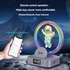 Manyetik Mıknatıslı Astronot Bluetooth Hoparlör Lamba Astronot Saat Kablosuz Şarj Rgb Led Lamba Modern Dekor Işık