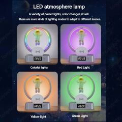 Manyetik Mıknatıslı Astronot Bluetooth Hoparlör Lamba Astronot Saat Kablosuz Şarj Rgb Led Lamba Modern Dekor Işık