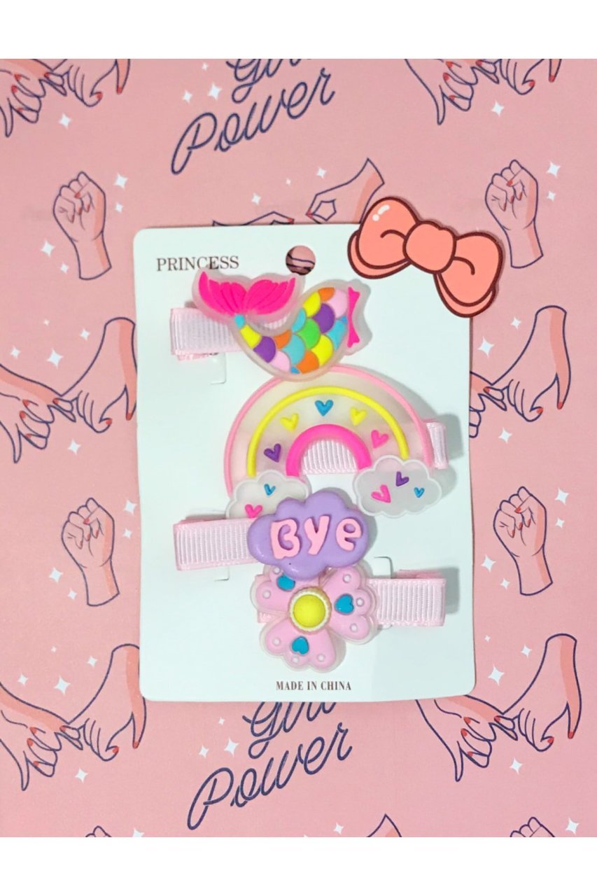 Kız Çocuk Prenses Renkli Gökkuşağı Silikon Klips Toka Seti 4'lü