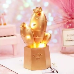 Led Işıklı Altın Kaktüs Tasarım Biblo Smile You