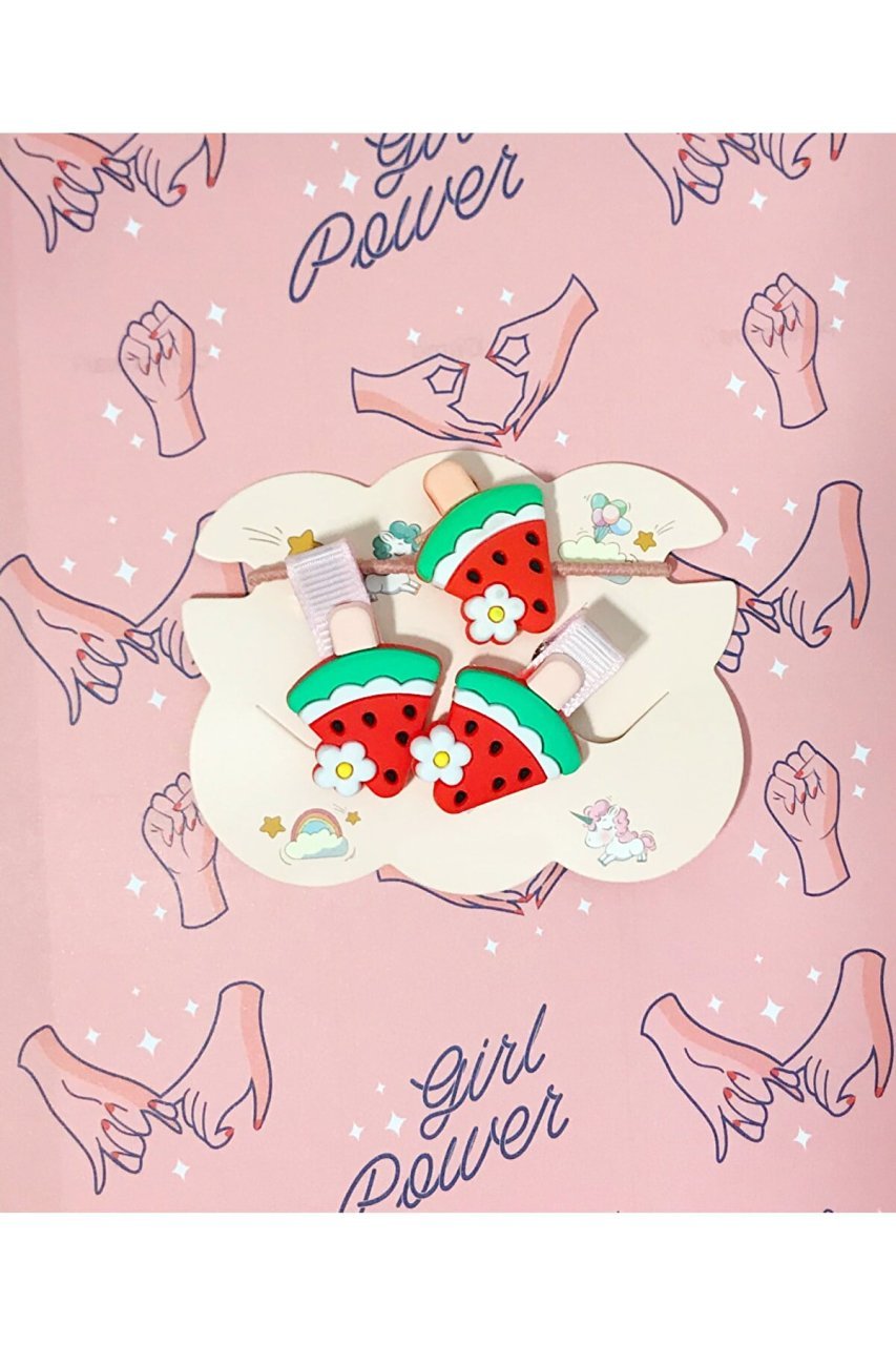 Karpuz Tasarımlı Lastik Ve Klips Toka Seti 3'lü