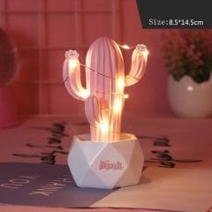 Işıklı Pembe Kaktüs Tasarım Biblo