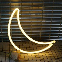 Dekoratif Sarı Hilal Pilli ve USBli Duvar Lambası LED Neon Dekoratif Gece Lambası