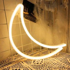 Dekoratif Sarı Hilal Pilli ve USBli Duvar Lambası LED Neon Dekoratif Gece Lambası