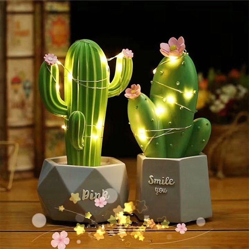 Işıklı Kaktüs Tasarım Biblo