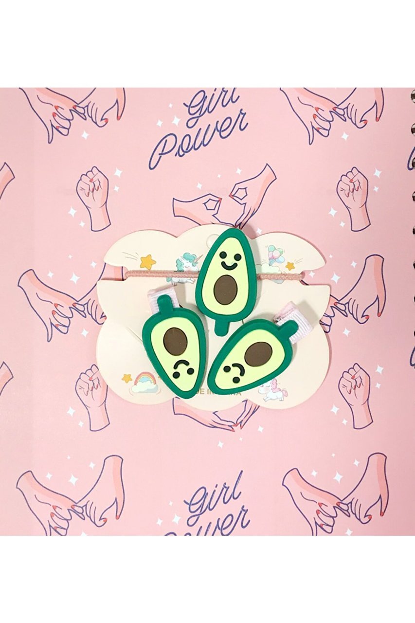 Avokado Tasarımlı Lastik Ve Klips Toka Seti 3'lü