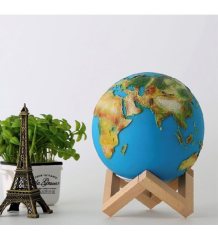 3D World Dünya Gece Lambası Şarjlı Ahşap Standlı Kumandalı