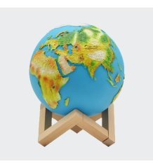 3D World Dünya Gece Lambası Şarjlı Ahşap Standlı Kumandalı