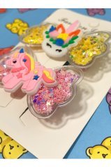 Unicorn Şeffaf İçi Pul Dolgulu Pullu Metal Pensli Fiyonk Toka Seti 2'li