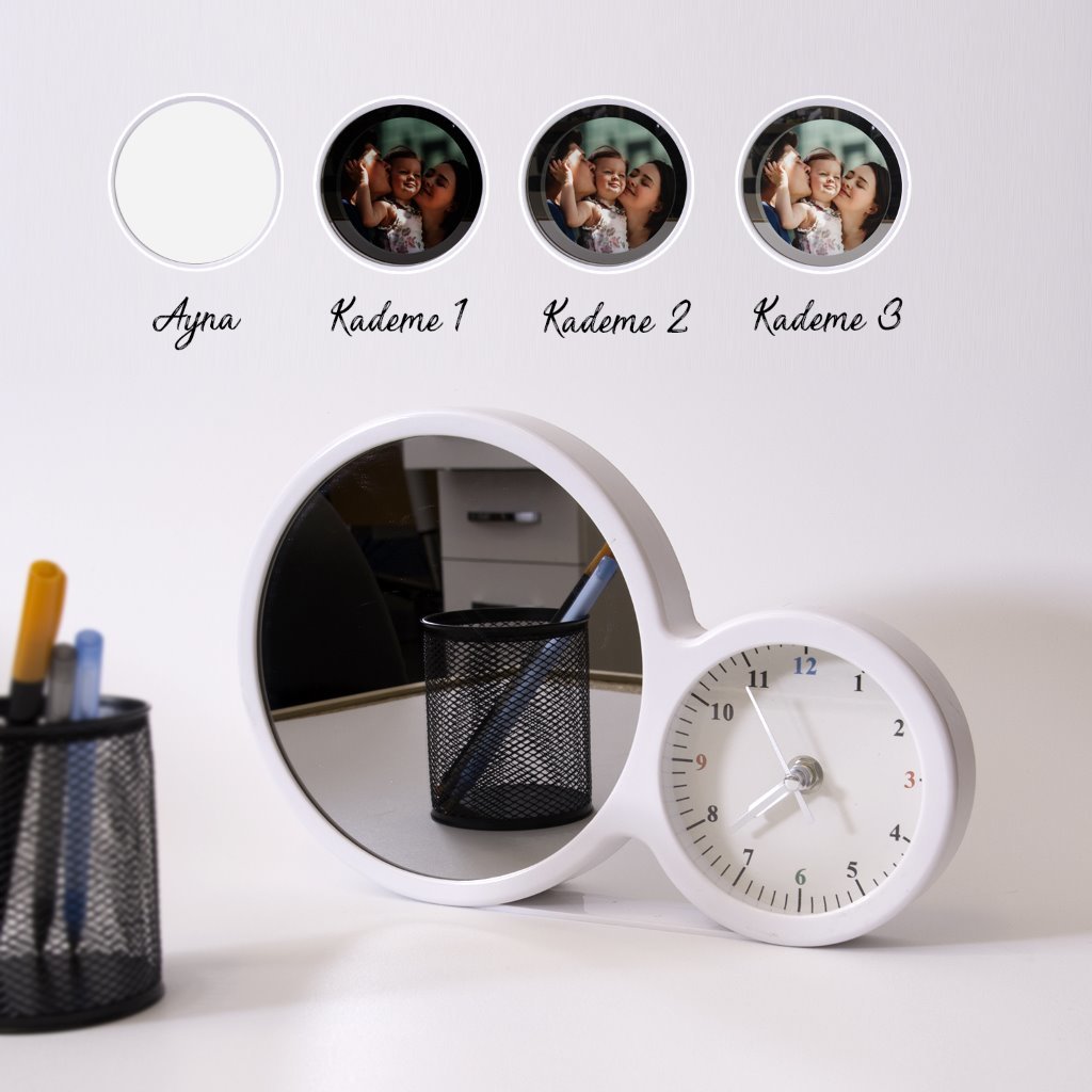 3'ü Bir Arada Sihirli Dokunmatik Led Işıklı Fotoğraf Çerçevesi Ayna Saat
