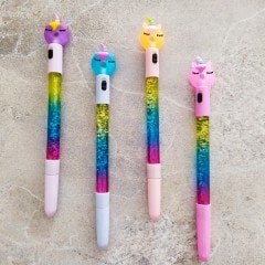 Işıklı Boynuzlu Donut Simli Sulu Jel Mürekkep Kalem Renk Değiştiren