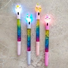 Işıklı Boynuzlu Donut Simli Sulu Jel Mürekkep Kalem Renk Değiştiren