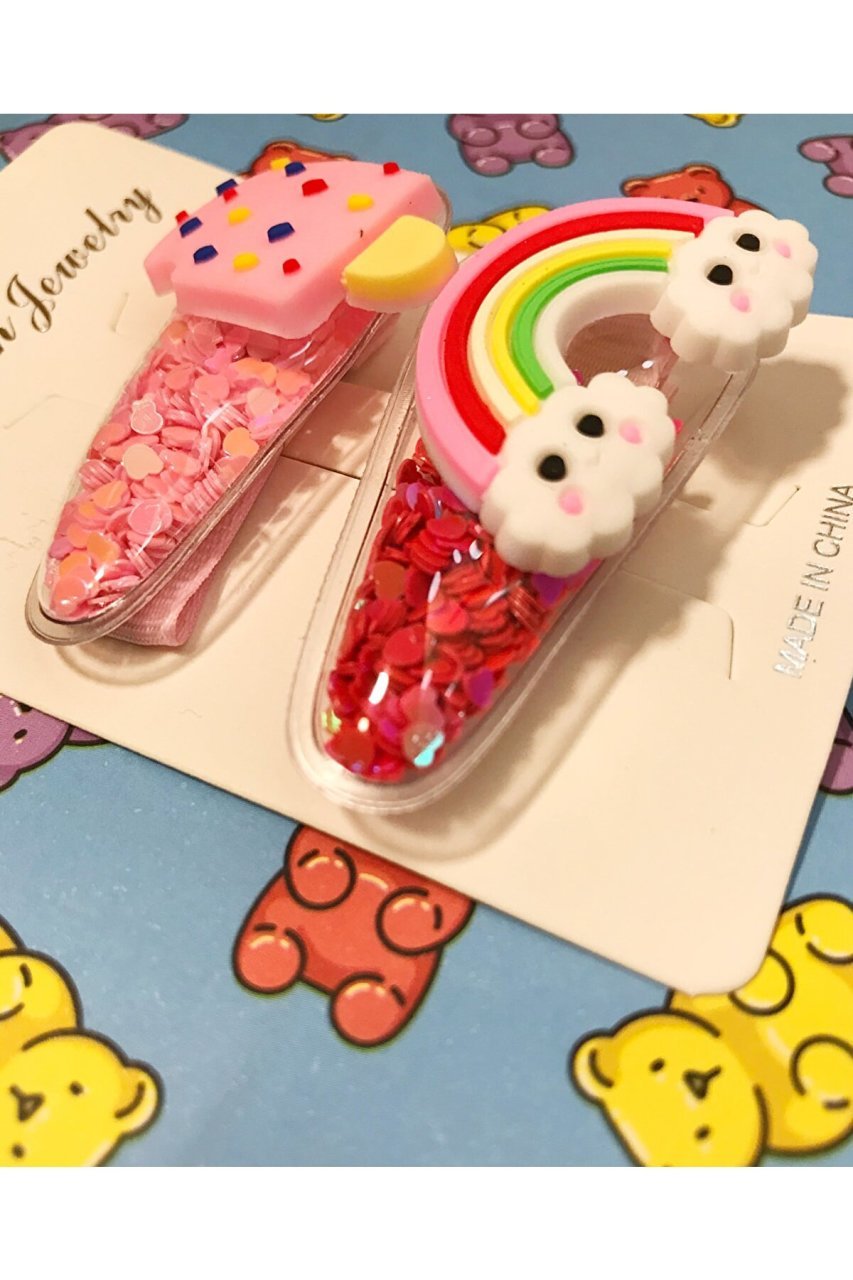 Dondurma Gökkuşağı Pullu Metal Pensli Çıt Çıt Çocuk Toka Seti