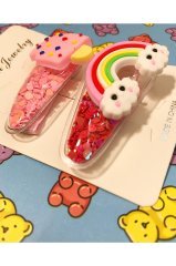 Dondurma Gökkuşağı Pullu Metal Pensli Çıt Çıt Çocuk Toka Seti