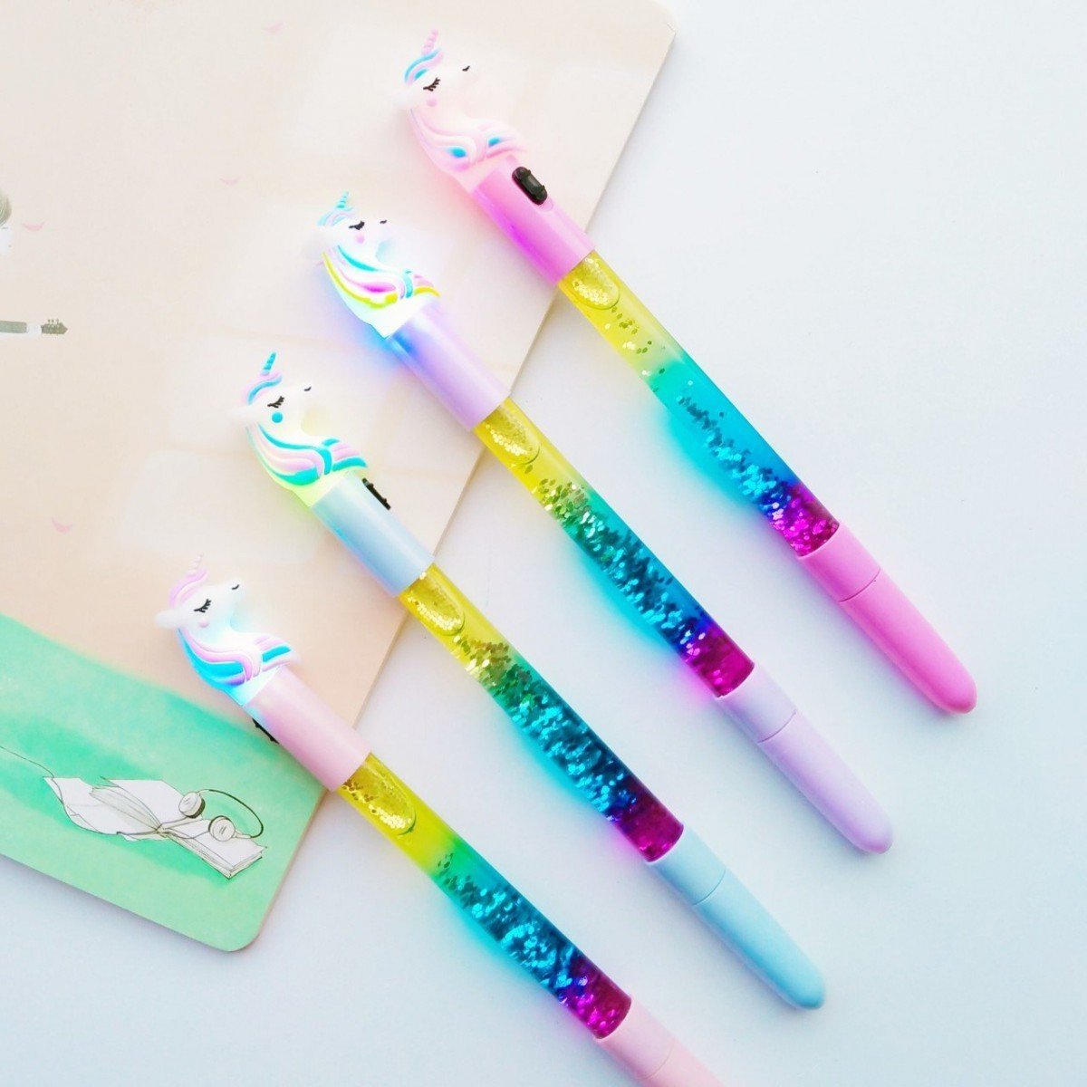 Işıklı Unicorn Simli Sulu Jel Mürekkep Kalem Renk Değiştiren