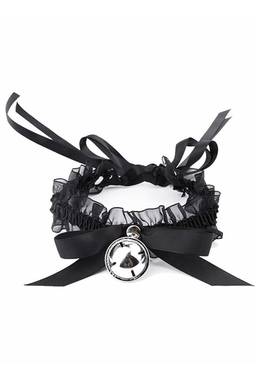 Dantelli Gri Büyük Çanlı Choker Kolye