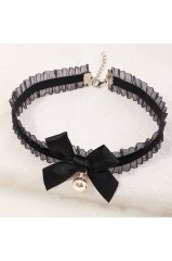 Dantelli Gri Çanlı Choker Kolye