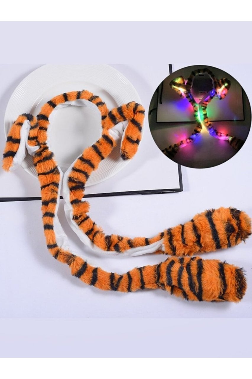 Kahve Zebra Işıklı Hareketli Kulakları Kalkan Şapka