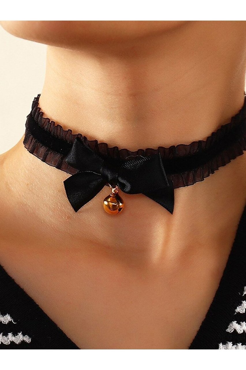 Dantelli Gold Çanlı Choker Kolye