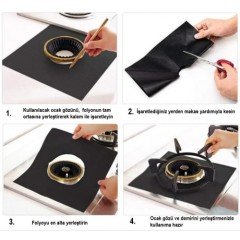 Ocak Koruyucu Folyo Yanmaz Yapışmaz 4'lü Siyah Set