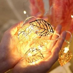 10'lu Metal Yaprak Tasarım Aydınlatma Şerit Pilli Led Lamba (1.5 mt)