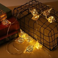 10'lu Metal Yaprak Tasarım Aydınlatma Şerit Pilli Led Lamba (1.5 mt)