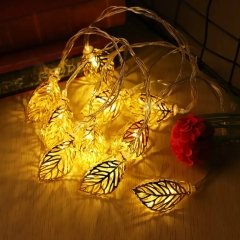 10'lu Metal Yaprak Tasarım Aydınlatma Şerit Pilli Led Lamba (1.5 mt)