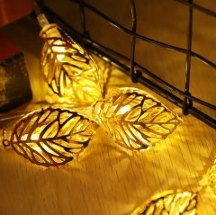 10'lu Metal Yaprak Tasarım Aydınlatma Şerit Pilli Led Lamba (1.5 mt)