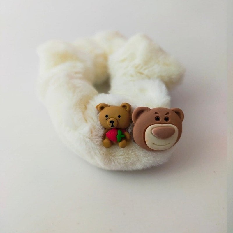 Ayıcıklı Krem Peluş Scrunchies Toka