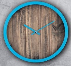 Meşe Baskılı Duvar Saati Mavi