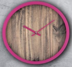 Meşe Baskılı Duvar Saati Pembe