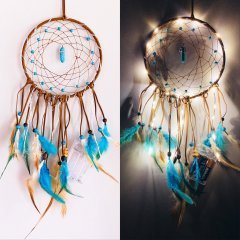 Turkuaz Doğal Taşlı Işıklı Düş Kapanı Dream Catcher