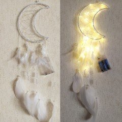 Ay İncili Tüylü Işıklı Düş Kapanı Dream Catcher