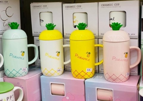 Ananas Tasarımlı Kaşıklı Mug Kupa Bardak