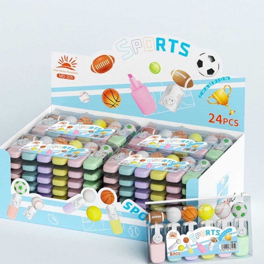 Spor Topları Tasarımlı 6lı Fosforlu Kalem Seti