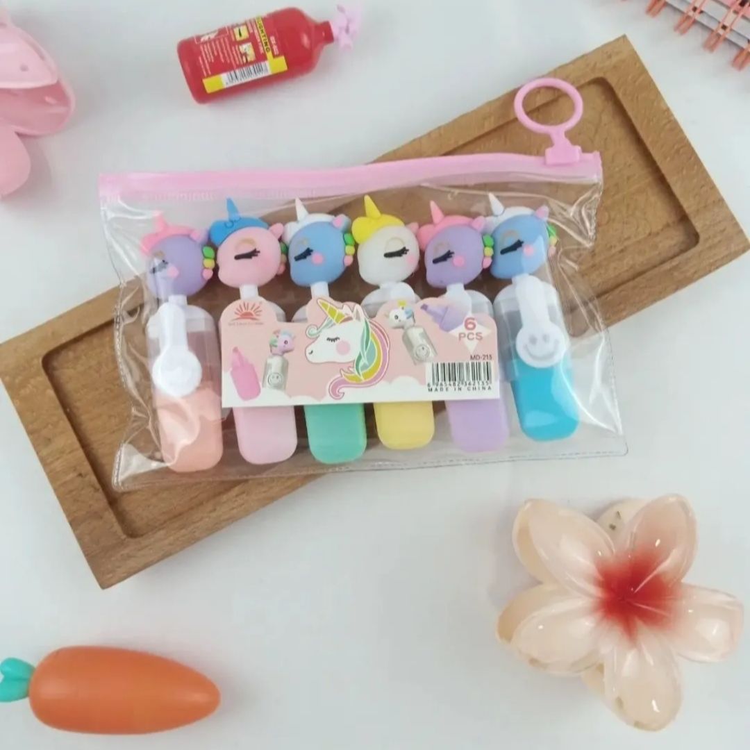 Sevimli Unicorn Karakter 6lı Fosforlu Kalem Seti