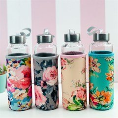 Çiçek Tasarımlı Kılıflı Cam Matara