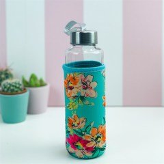 Çiçek Tasarımlı Kılıflı Cam Matara