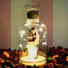 Kalp Kalbe Aşıklar Işıklı Cam Fanus